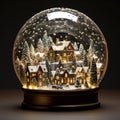 A quaint, snowy village nestled in the heart of winter is encased in a whimsical snow globe Royalty Free Stock Photo