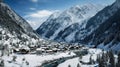 Quaint village nestled in the snowy Alps