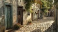 In a quaint village a row of weathered doorways line the cobblestone street. Each one unique in design but all sharing