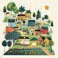 Quaint Village Scenery Illustration vector