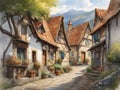 Quaint Village: Watercolor Tapestry