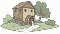 Quaint Water Mill House Vector Illustration for Rustic Scenery, vector design Generative AI Royalty Free Stock Photo