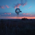 Quaint Windmill Silhouette in a Blurred Rural Sunset The blades blur into the sky Royalty Free Stock Photo