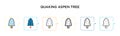 Quaking aspen tree vector icon in 6 different modern styles. Black, two colored quaking aspen tree icons designed in filled,