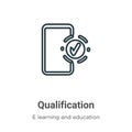 Qualification outline vector icon. Thin line black qualification icon, flat vector simple element illustration from editable e Royalty Free Stock Photo