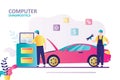 Qualified automotive technician making computer diagnostics of automobile. Car repair shop banner template Royalty Free Stock Photo