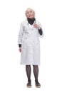 qualified female medical doctor. isolated on a white background.