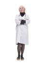 qualified female medical doctor. isolated on a white background.