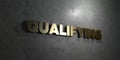 Qualifying - Gold text on black background - 3D rendered royalty free stock picture