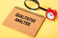 Qualitative analysis concept on notebook with magnifying glass Royalty Free Stock Photo