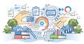 Qualitative content analysis with text interpretation outline hands concept