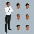 Qualitative Isometry, a 3d businessman in a serious posture, a man of African American