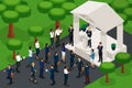 Qualitative Isometry, 3D characters in the park at a presidential candidate rally. Vector game concept and for advertising