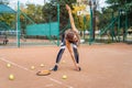 Qualitative warm-up. Warming up your muscles before an intense tennis workout on the court. Preparatory steps for an important Royalty Free Stock Photo