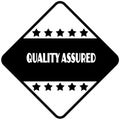 QUALITY ASSURED on black diamond shaped sticker label.