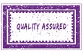 QUALITY ASSURED in magenta grunge square frame stamp