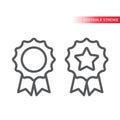 Quality award badge thin line vector icon. Simple badge with a ribbon and a star.