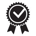 Quality check ribbon icon. Vector product certified or best choice recommended award and warranty check approved certificate mark Royalty Free Stock Photo