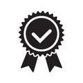 Quality check ribbon icon. Vector product certified or best choice recommended award and warranty check approved certificate mark Royalty Free Stock Photo