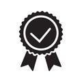 Quality check ribbon icon. Vector product certified or best choice recommended award and warranty check approved certificate mark Royalty Free Stock Photo