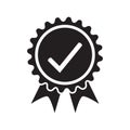 Quality check ribbon icon. Vector product certified or best choice recommended award and warranty check approved certificate mark Royalty Free Stock Photo