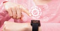 Quality control approval with woman pressing smart watch Royalty Free Stock Photo