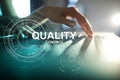 Quality control check box. Guarantee Assurance. Standards, ISO. Business and technology concept. Royalty Free Stock Photo