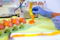 Quality control expert inspecting at chicken eggs in the lab