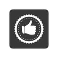 Quality control icon with hand thumb up sign