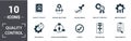 Quality Control icon set. Contain filled flat procedure, infrastructure, traceability, work environment, improvement, check icons