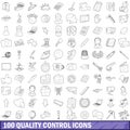 100 quality control icons set, outline style Royalty Free Stock Photo