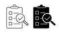 Quality control line and solid icon set, document design, template, checklist