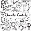 Quality control in manufacturing industry production and operation handwriting doodle sketch design tools sign and symbol in whit