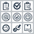 Quality control related icons in glyph style