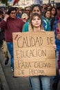`Quality of education, for quality of people.`. Protesters at Puerto Montt city. Social Protests