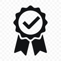 Quality icon certified check mark ribbon label. Vector premium product certified or best choice recommended award and warranty