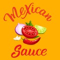 Quality ingredients for salsa sauce cartoon style and original handwritten text Mexican Sauce