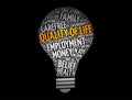 Quality of life light bulb word cloud collage, concept background Royalty Free Stock Photo