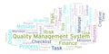 Quality Management System word cloud, made with text only. Royalty Free Stock Photo