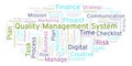 Quality Management System word cloud, made with text only. Royalty Free Stock Photo