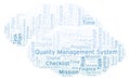 Quality Management System word cloud, made with text only. Royalty Free Stock Photo