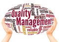 Quality Management word cloud hand sphere concept Royalty Free Stock Photo