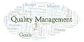 Quality Management word cloud, made with text only. Royalty Free Stock Photo