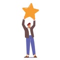 Quality Ranking, Excellent User Rating, Positive Review, Score Status Concept. Male Character Holding Huge Golden Star