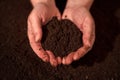 Quality soil in female gardener hands