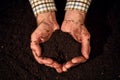 Quality soil in male gardener hands