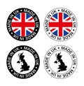 Set of made in the United Kingdom labels, made in the United Kingdom, United Kingdom flag, product emblem. Royalty Free Stock Photo