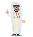 Quality Treatment Arab Keffiyeh Traditional National Muslim Clothes Male Doctor with Pill Medicine Hand Forefinger up Royalty Free Stock Photo