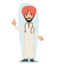 Quality Treatment Turban Arab Male Serious Experienced Doctor with Pill Medicine in Hand Forefinger up Advice Preaching Royalty Free Stock Photo