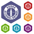 Quality vodka icons vector hexahedron